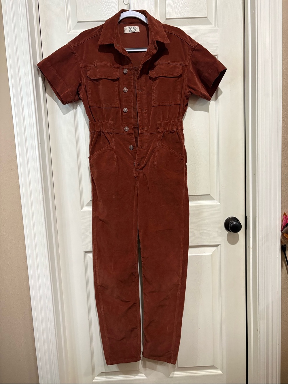Free People Rust Short-Sleeve Corduroy Jumpsuit